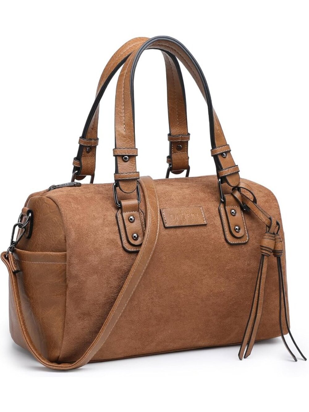 Women's Brown Leather Zipper Top Handle Totes Satchel Hobo Handbags